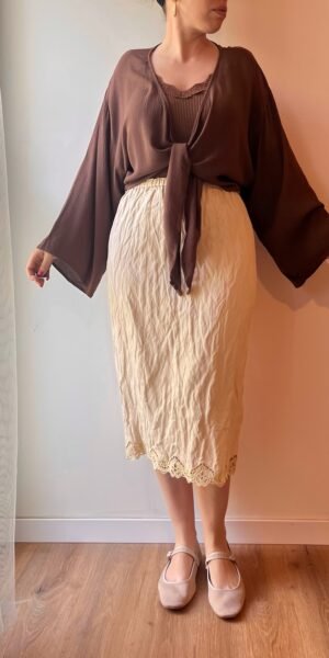 חצאית שמנת תחרה Massimo Dutti M